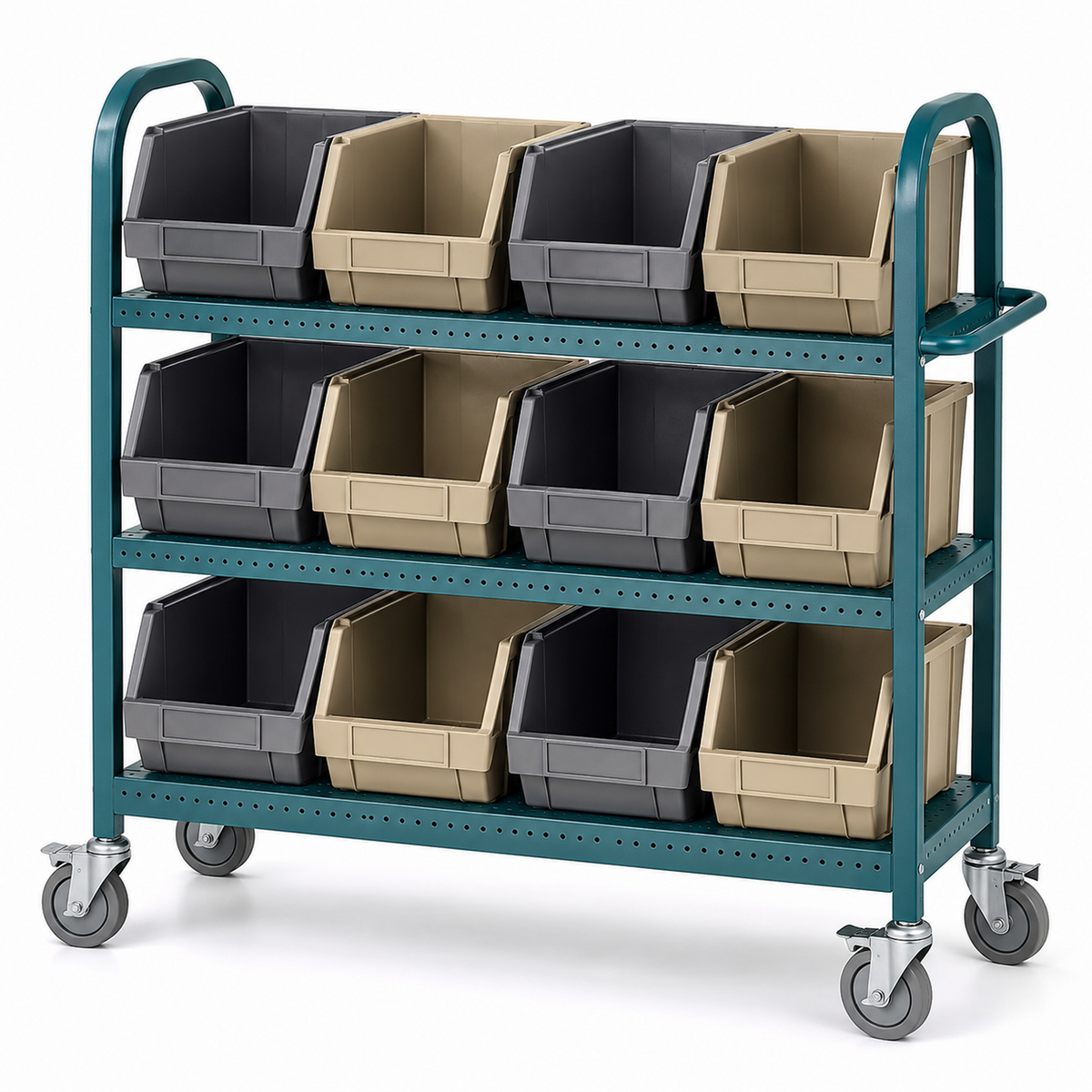 12-Bin Mobile Parts Organizer Cart with Locking Casters