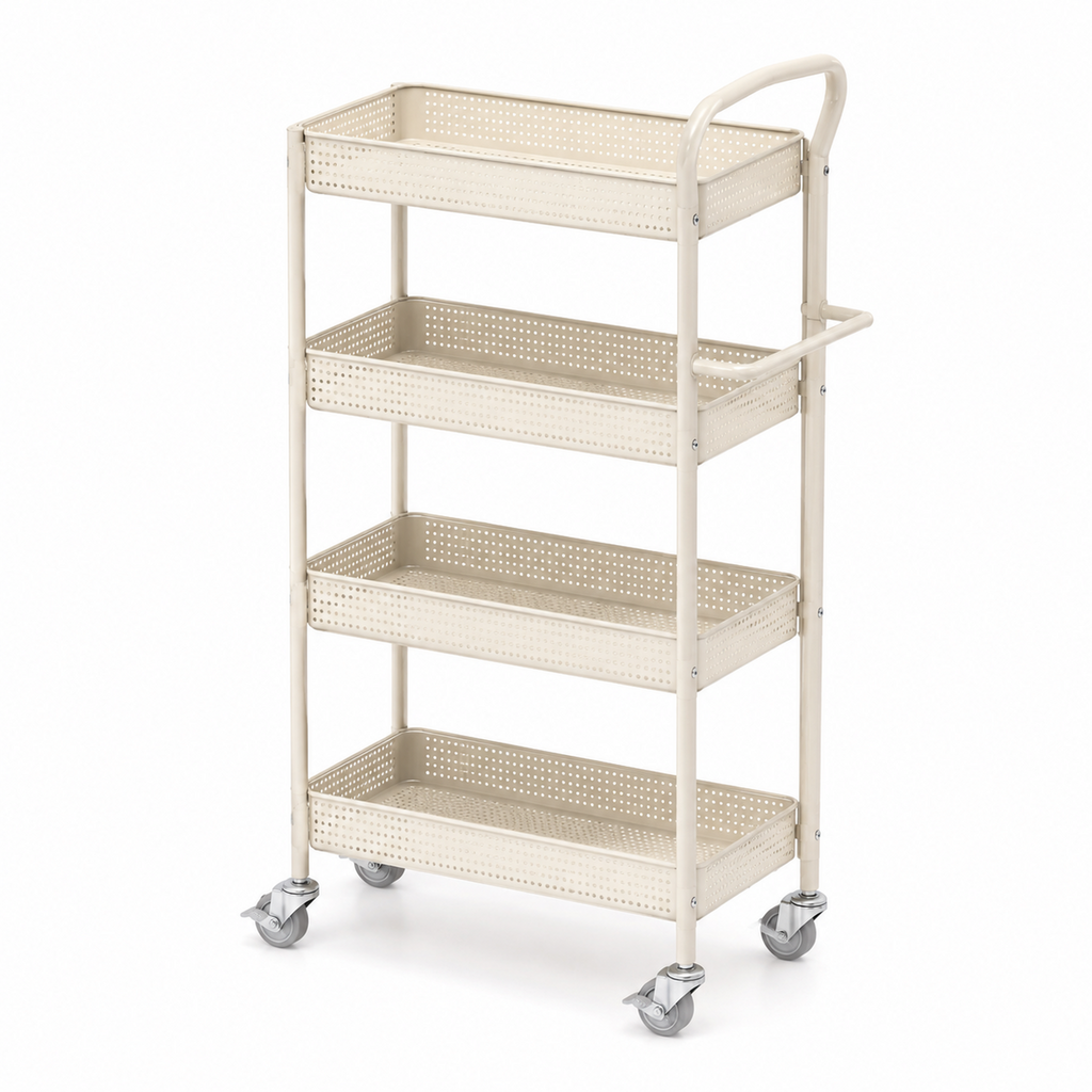 Slim Four-Tier Rolling Storage Cart with Towel Bar