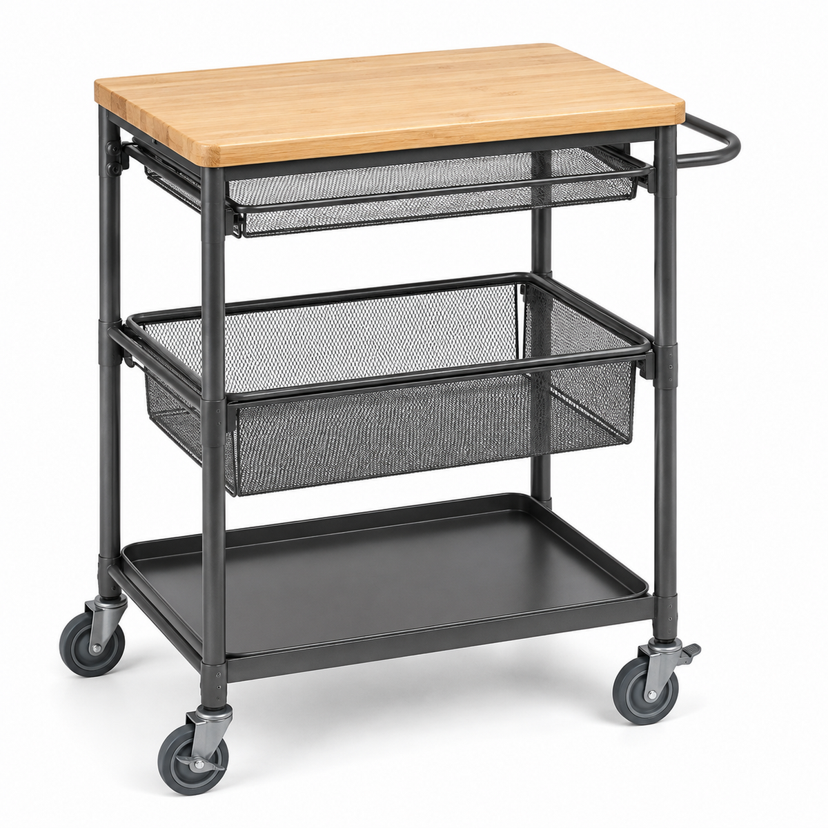 Bamboo-Top Mobile Workstation Cart with Pull-Out Baskets
