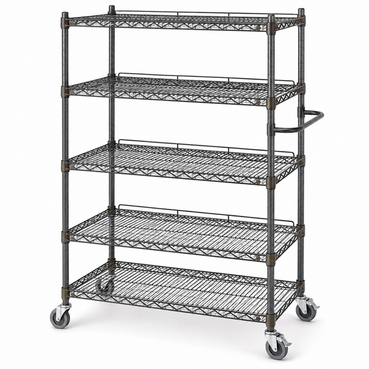 Five-Tier Mobile Wire Shelving Rack with Safety Rails