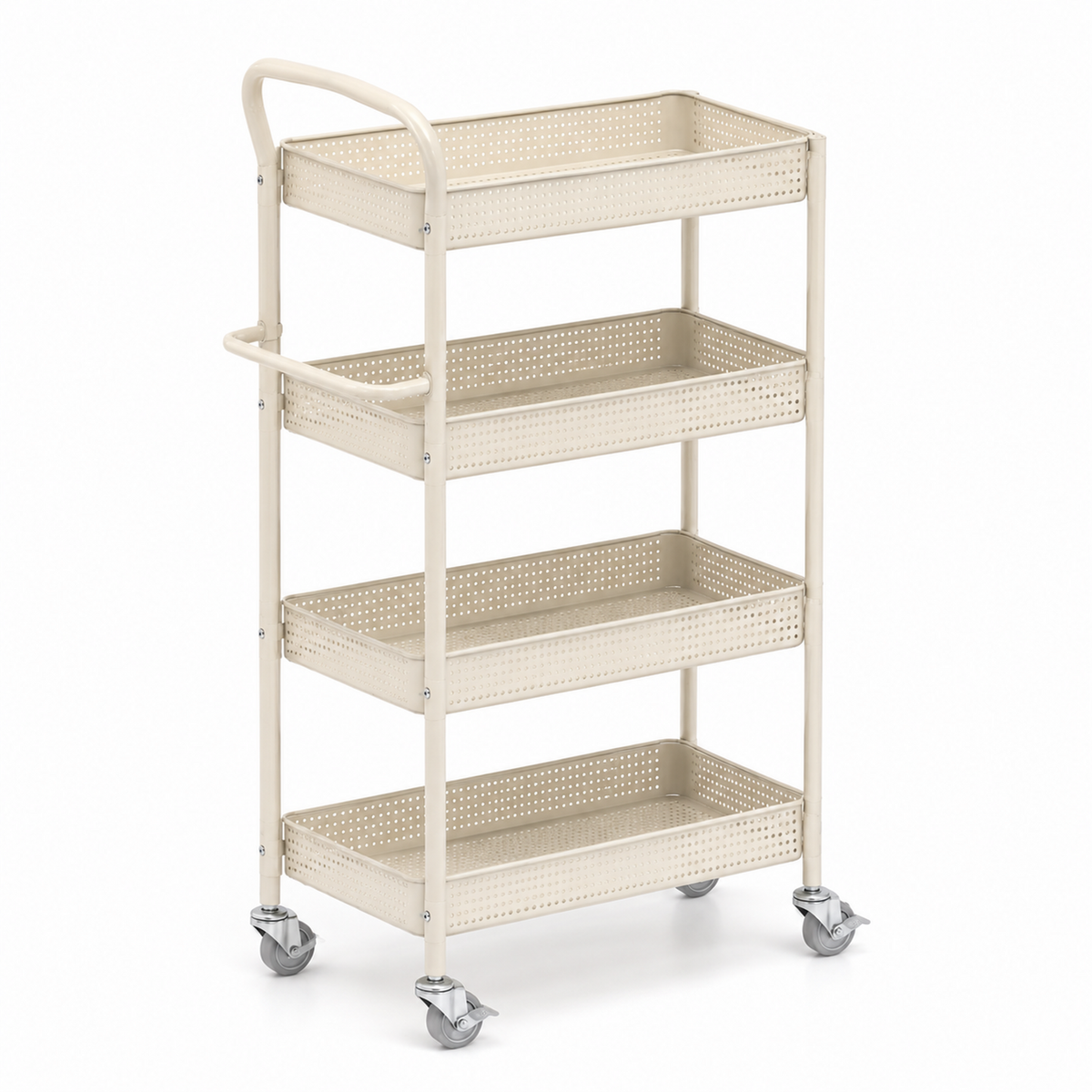 Slim Four-Tier Rolling Storage Cart with Towel Bar