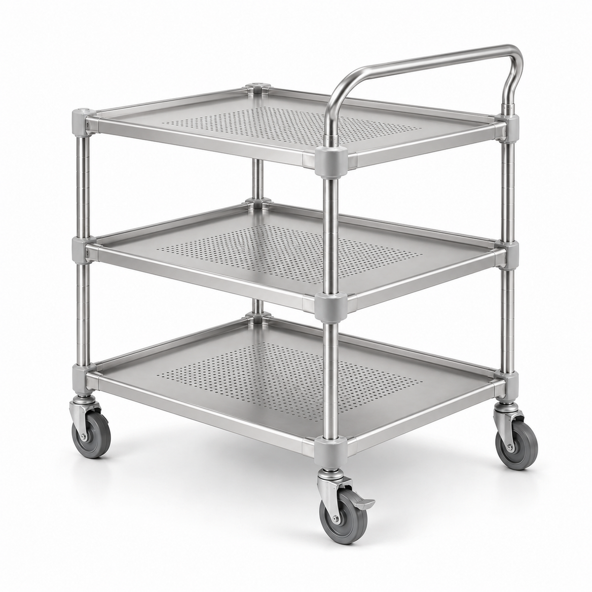 Three-Tier Stainless Steel Service Cart with Spill-Control Shelves