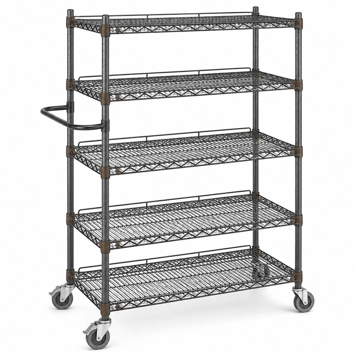 Five-Tier Mobile Wire Shelving Rack with Safety Rails