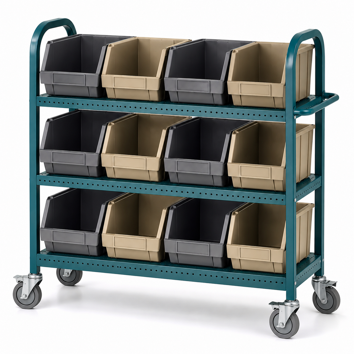 12-Bin Mobile Parts Organizer Cart with Locking Casters