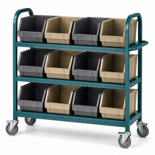 12-Bin Mobile Parts Organizer Cart with Locking Casters