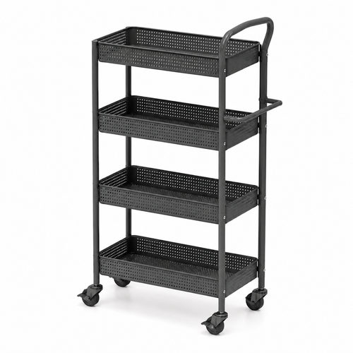 Slim Four-Tier Rolling Storage Cart with Towel Bar