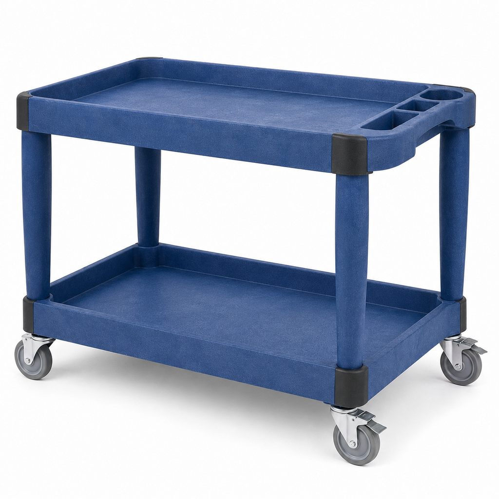 Heavy-Duty Two-Tier Utility Service Cart with Organizer