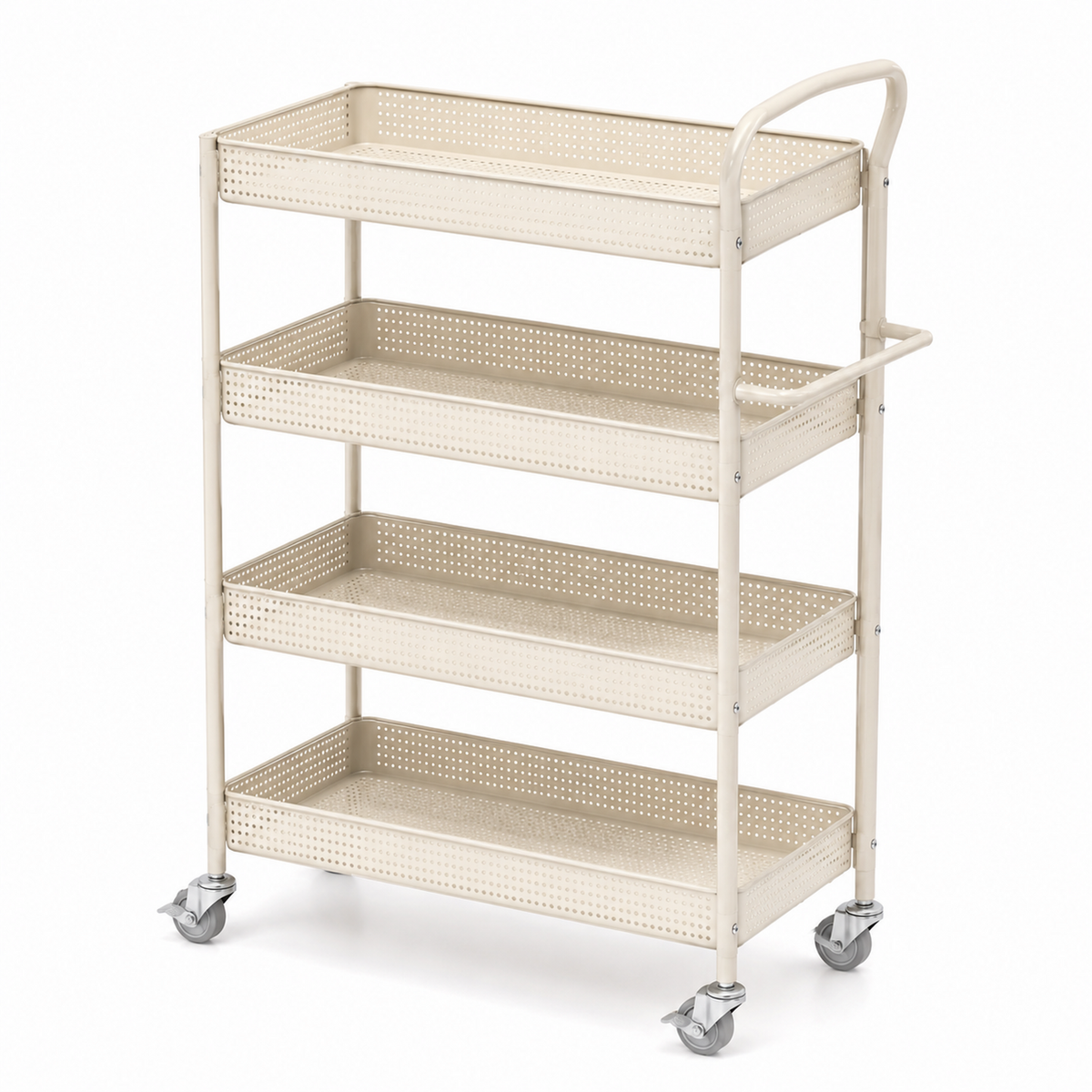 Slim Four-Tier Rolling Storage Cart with Towel Bar