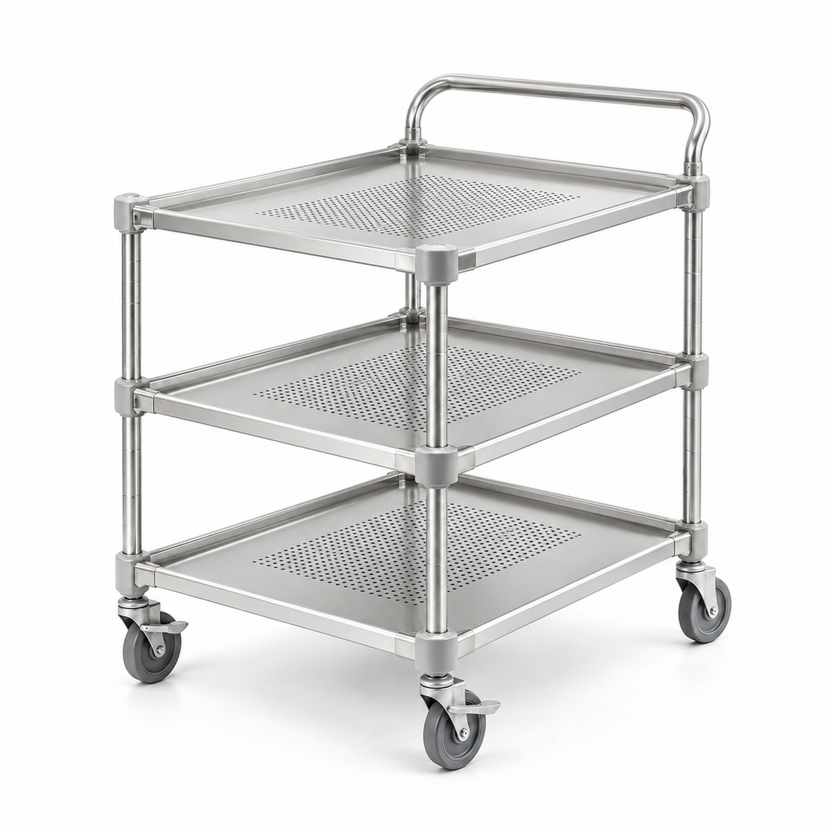 Three-Tier Stainless Steel Service Cart with Spill-Control Shelves