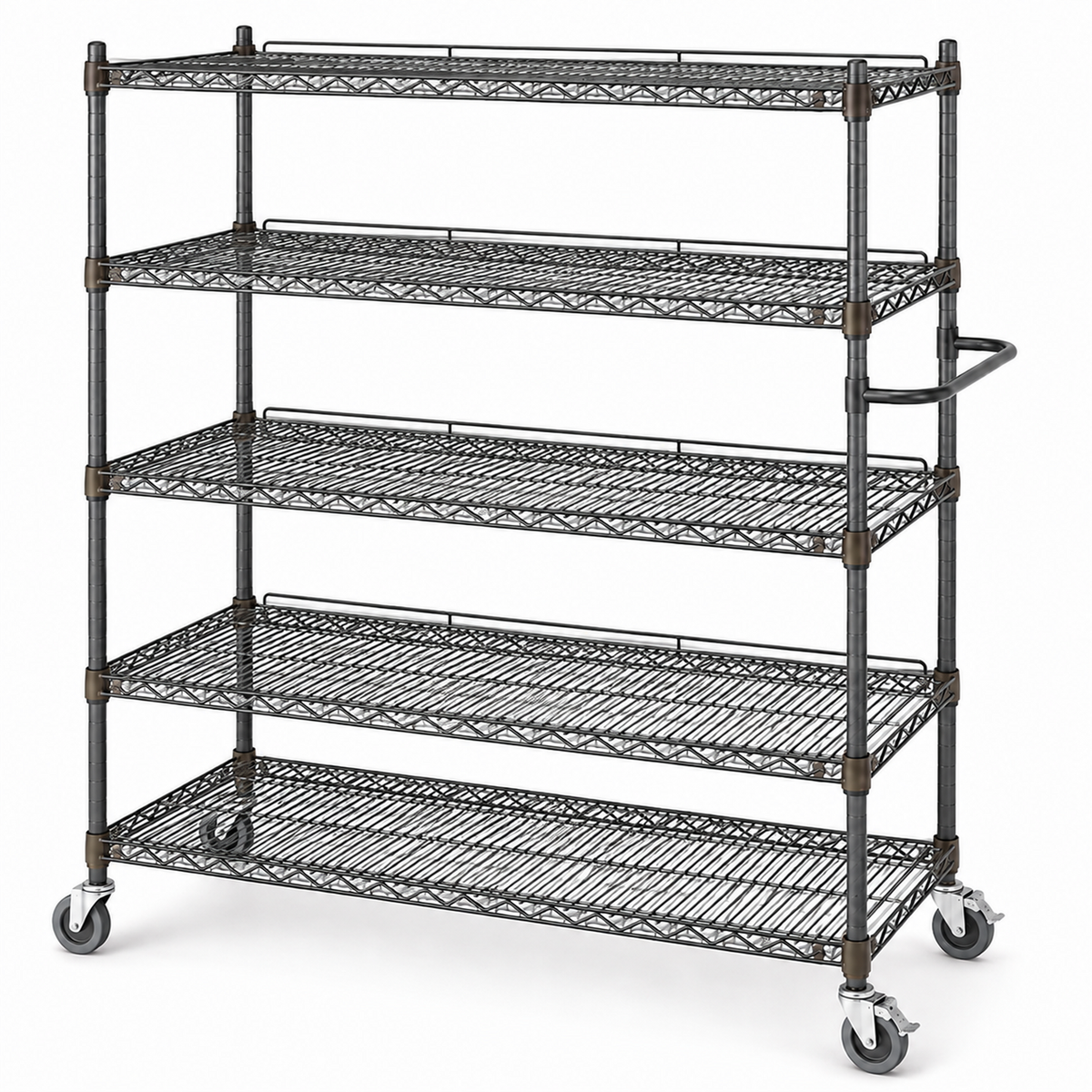 Five-Tier Mobile Wire Shelving Rack with Safety Rails