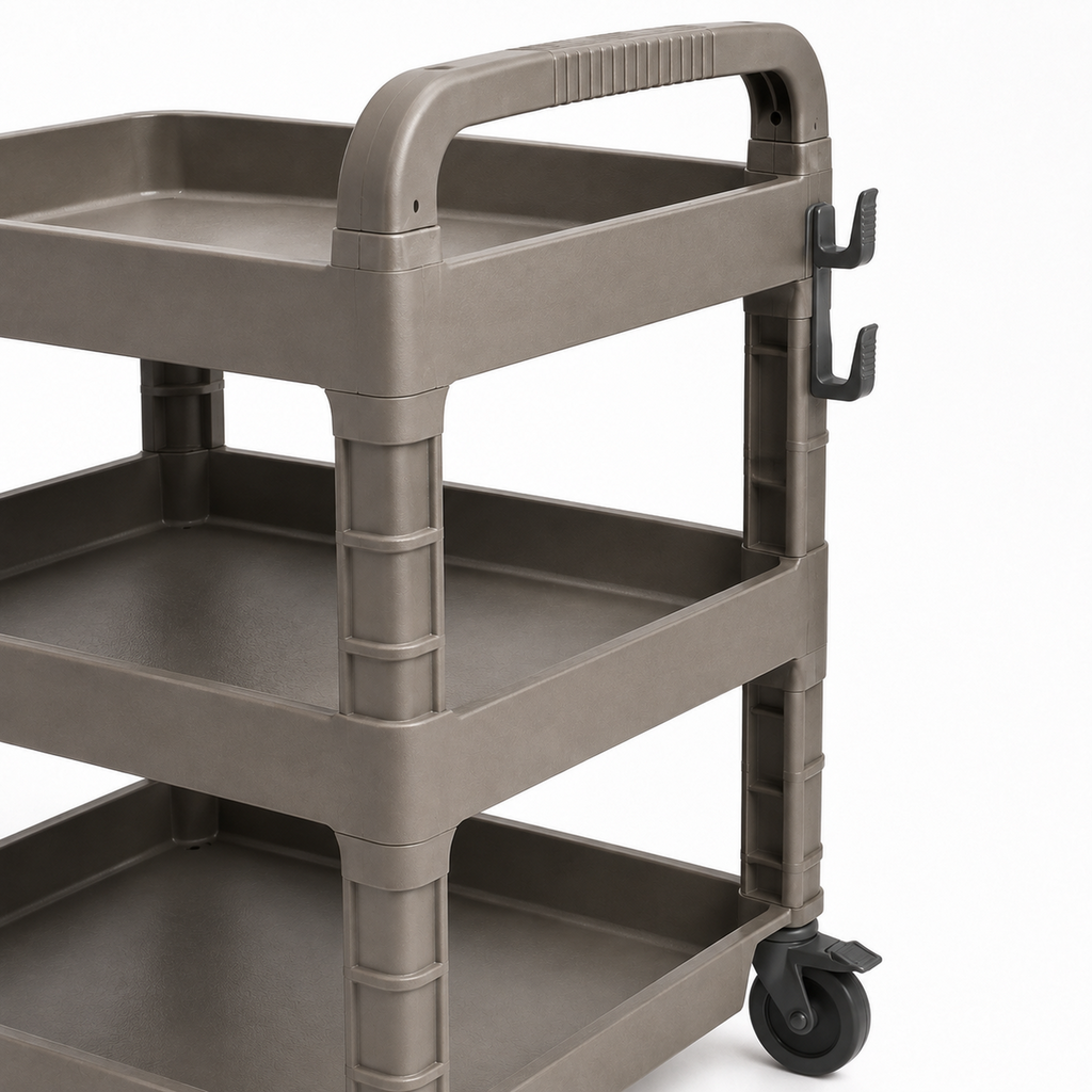 Heavy-Duty Three-Tier Workshop Utility Cart with Push Handle
