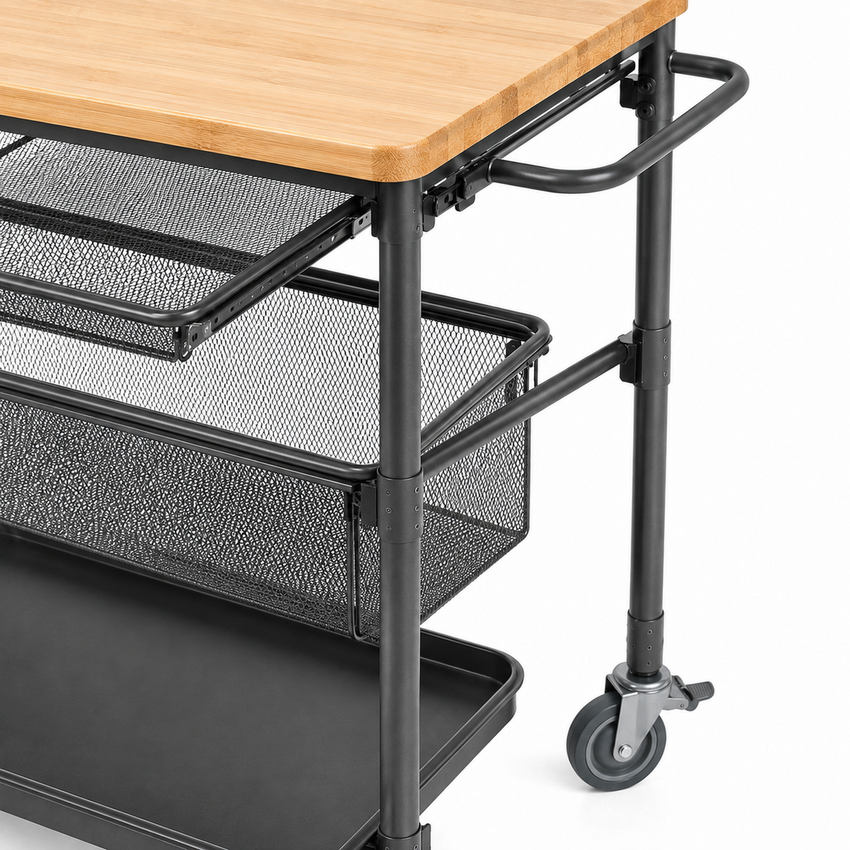 Bamboo-Top Mobile Workstation Cart with Pull-Out Baskets