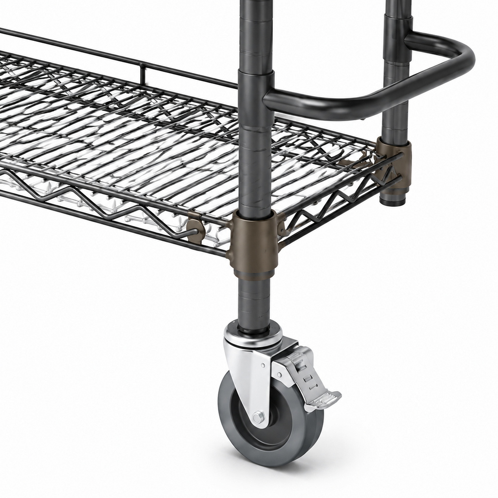 Five-Tier Mobile Wire Shelving Rack with Safety Rails
