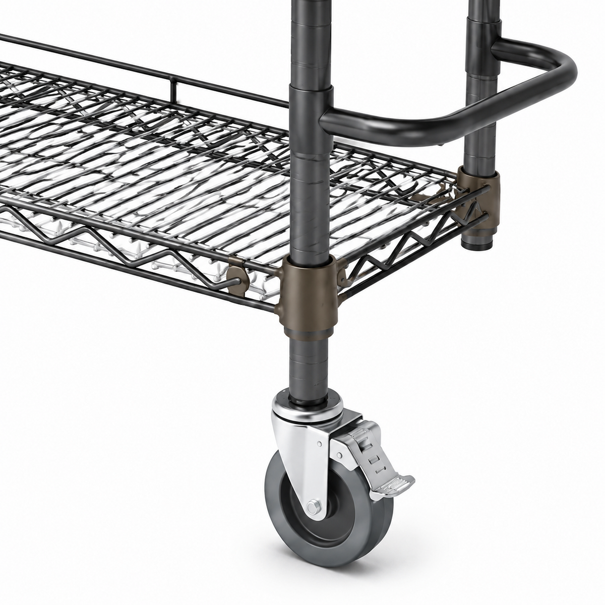 Five-Tier Mobile Wire Shelving Rack with Safety Rails