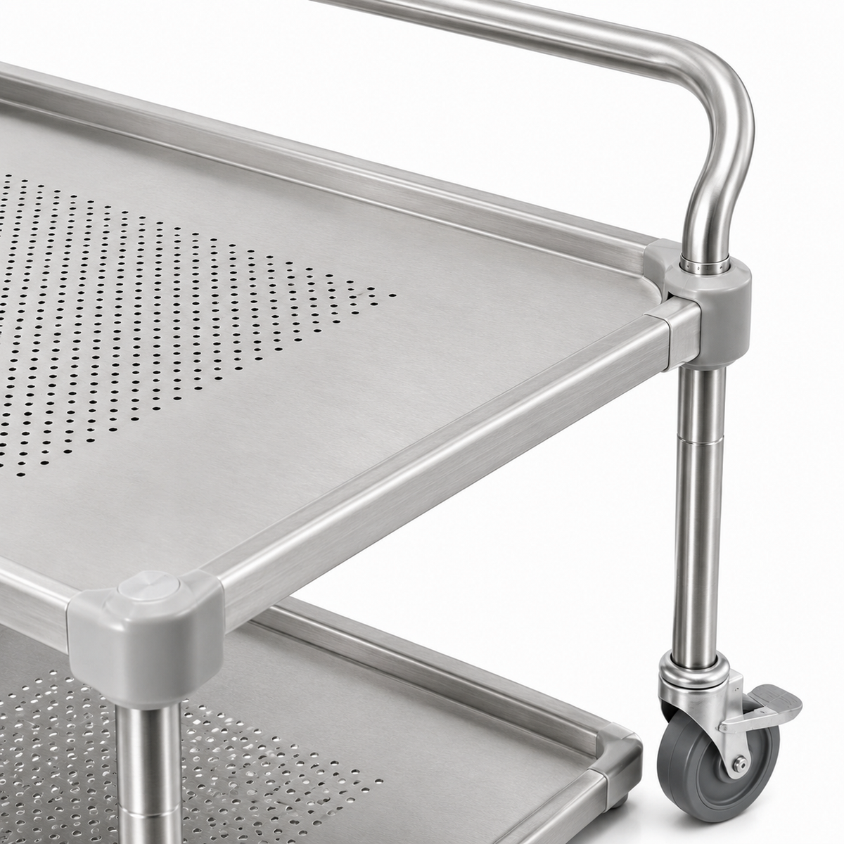 Three-Tier Stainless Steel Service Cart with Spill-Control Shelves