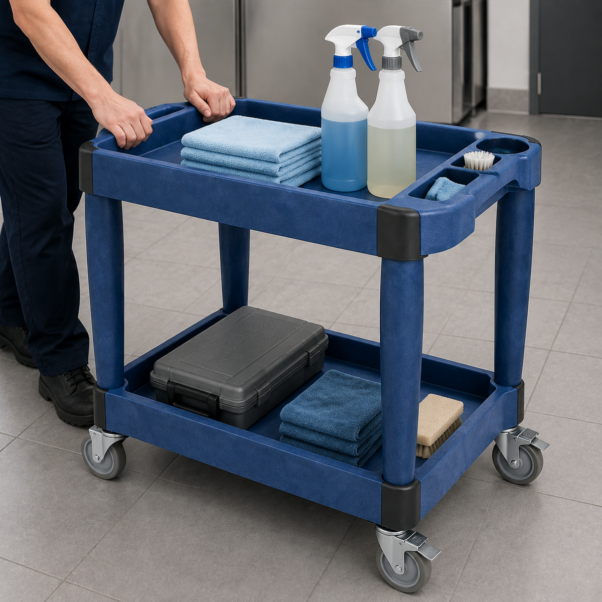 Heavy-Duty Two-Tier Utility Service Cart with Organizer